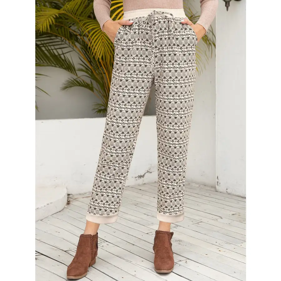 Tied Printed Pants with Pockets