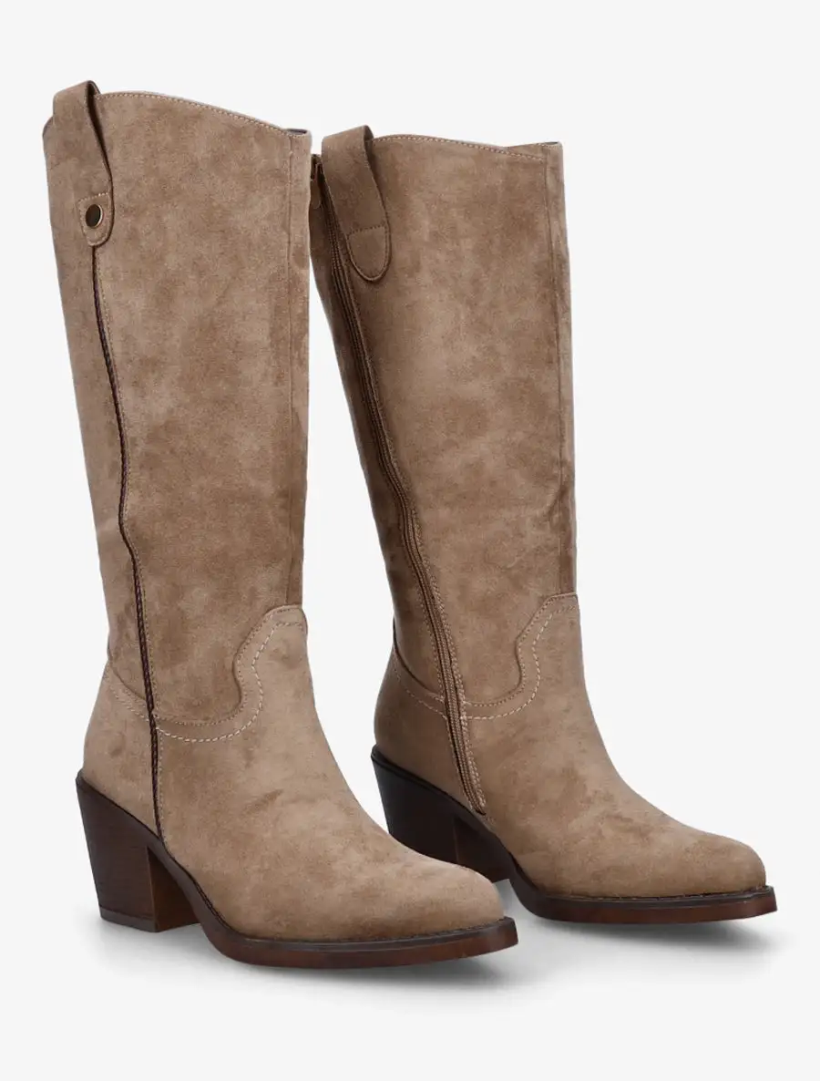 Tailored Block Heel Faux Suede Knee High Boots