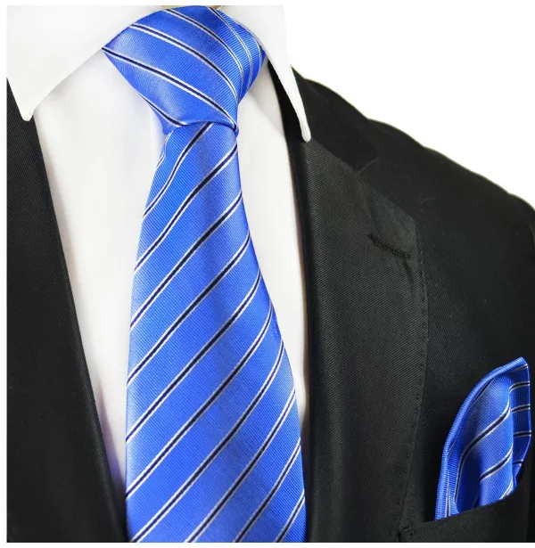 Classic Silk Striped Men's Necktie With Pocket Square