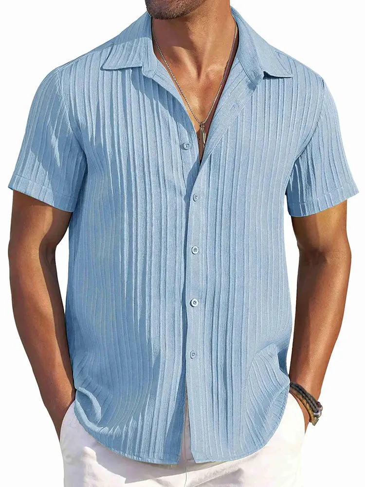 Casual Textured Summer Short Sleeve Beach Shirt