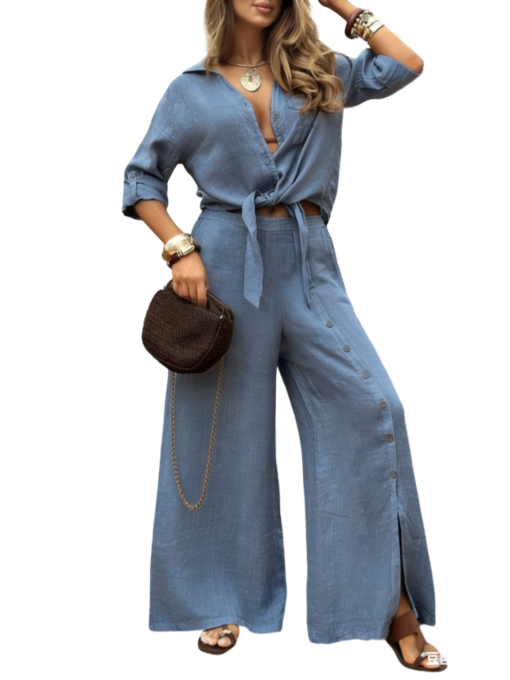 Women's Long-Sleeved Loose-Fitting Shirt Set