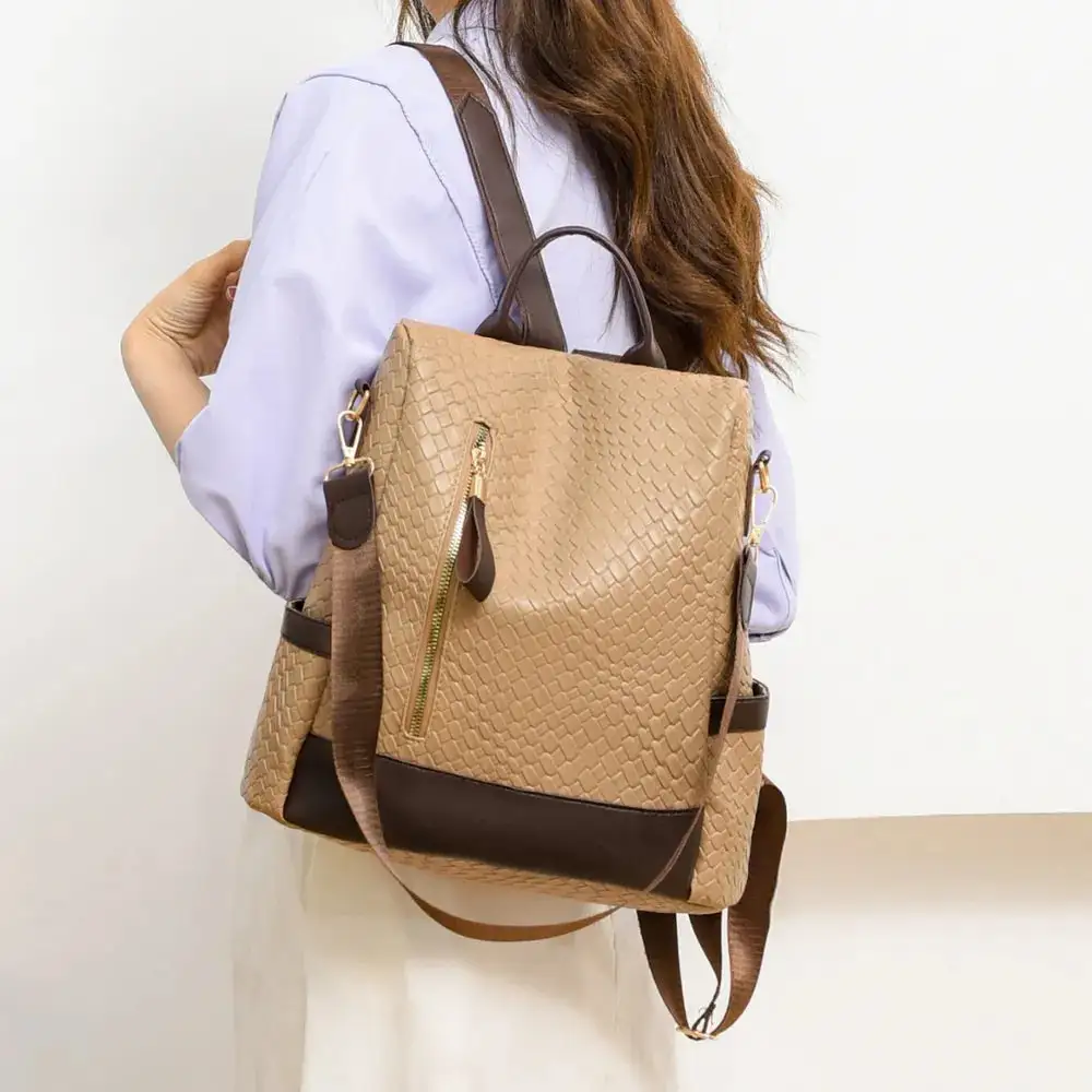 Faux Leather Backpack Camping Bag