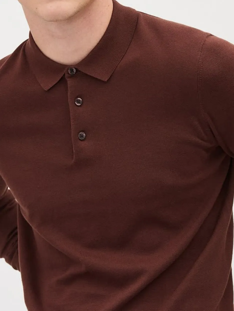 Intense Fudge Cotton Long-Sleeve Polo Sweater
