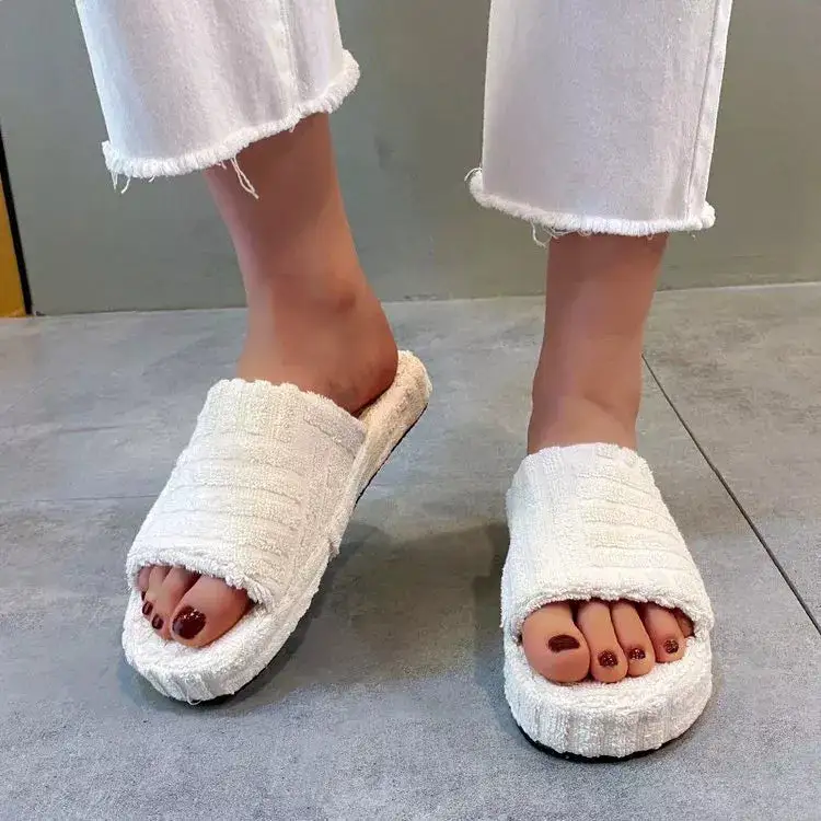 Refined Open Toe Platform Slippers