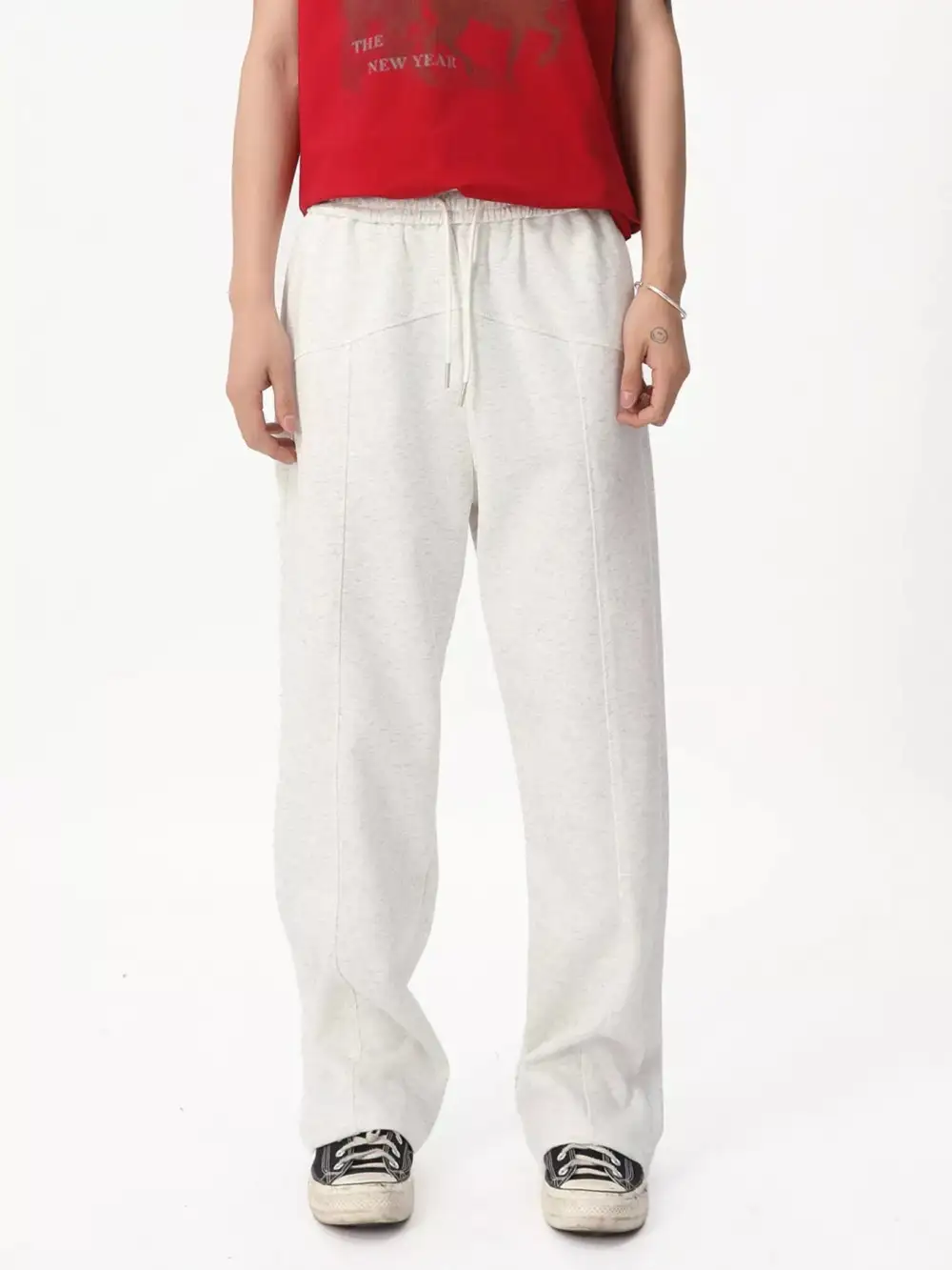 Textured Men's Wide Leg Drawstring Pants