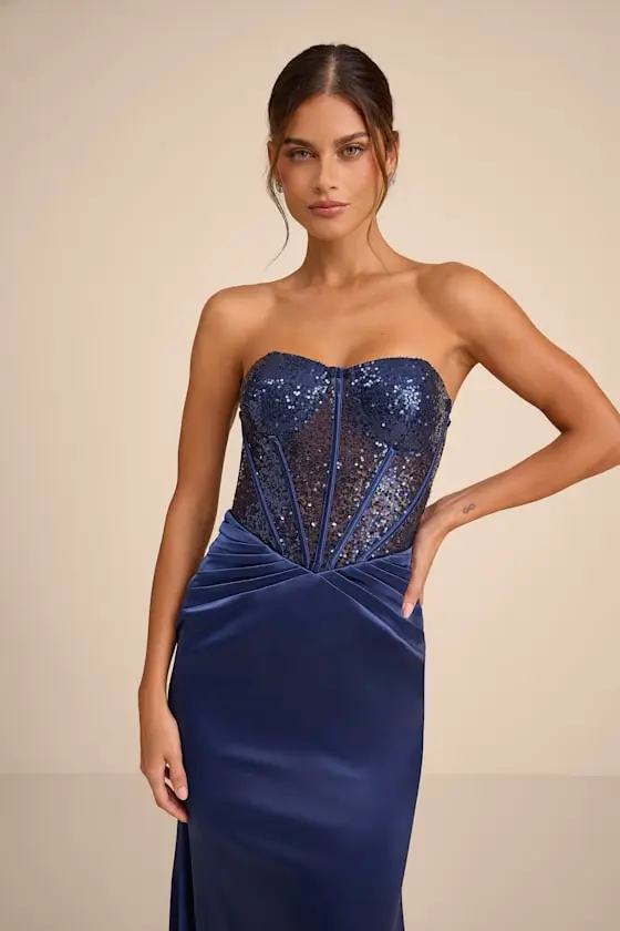 Ria Emerald Sequin Strapless Mermaid Maxi Dress