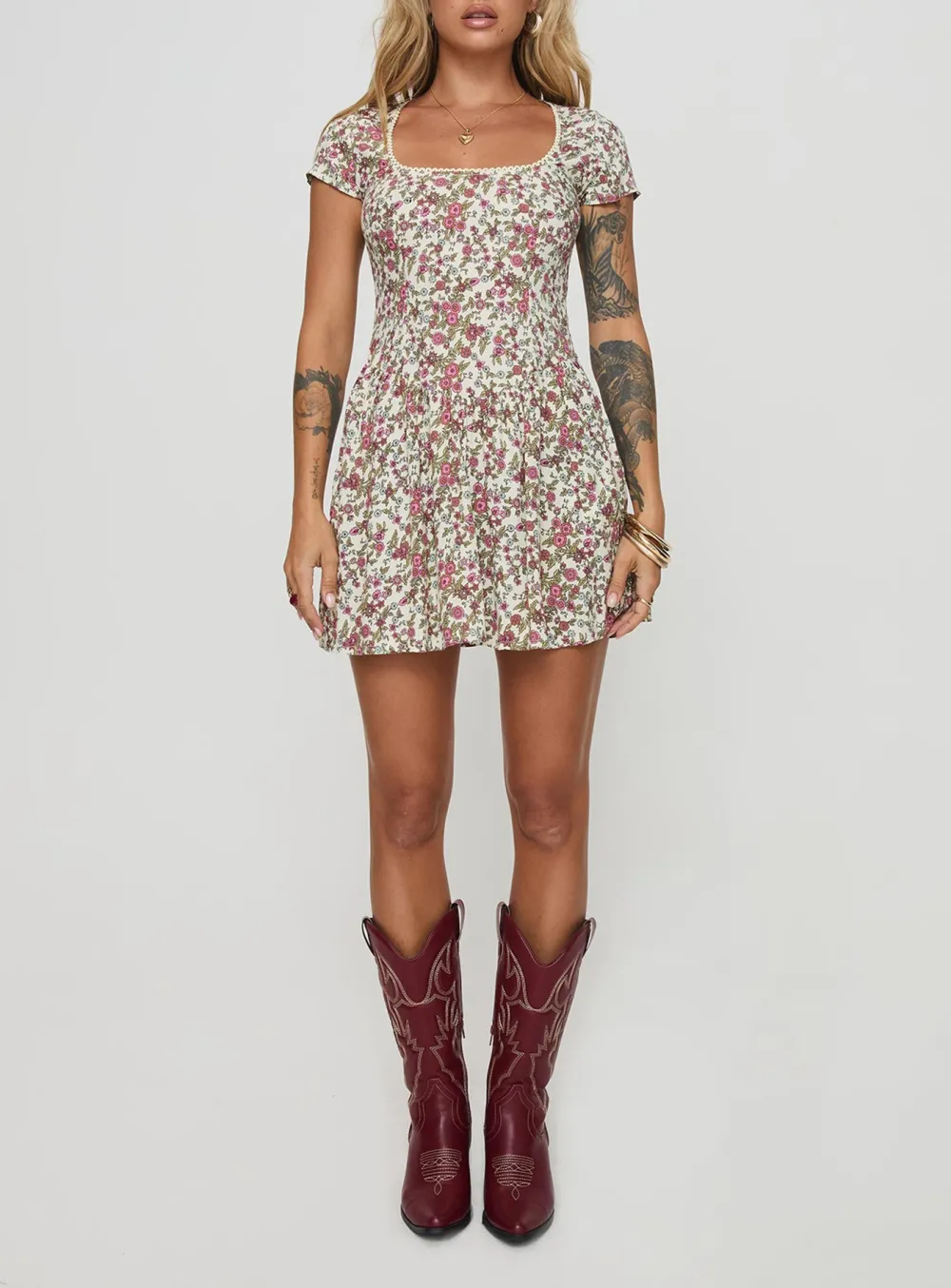 Floral Short Sleeve Mini Dress
