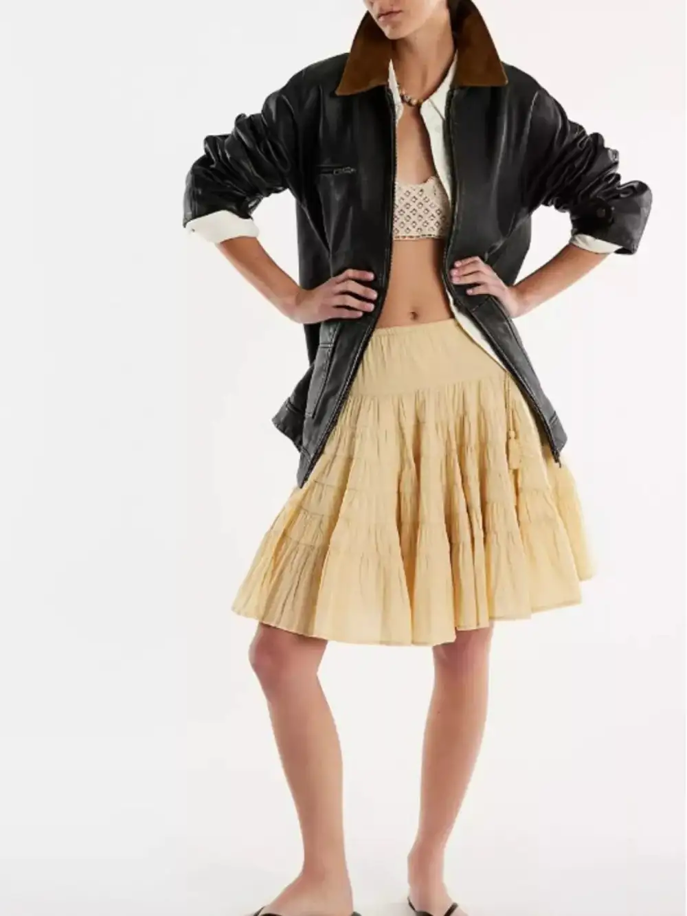 Sequin Drawstring Tiered Mini Skirt