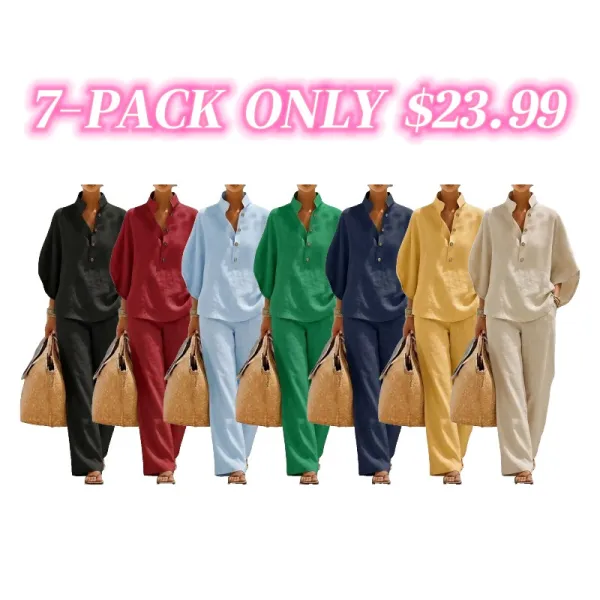 🔥 82% OFF🔥Women's Batwing Sleeve Linen Cotton Two-Piece Set – Casual Shirt & Wide Leg Pants Outfit