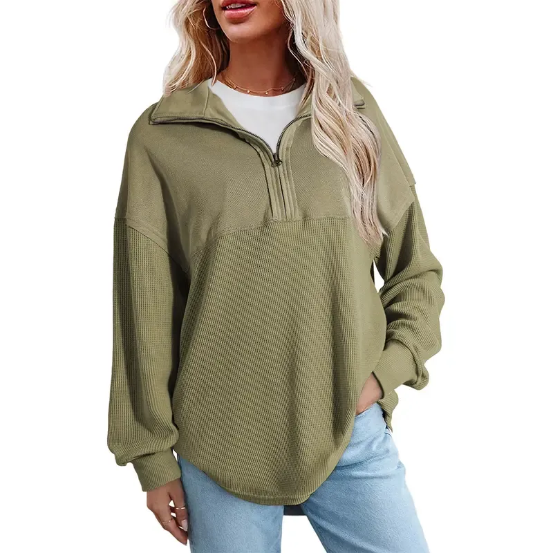 🔥Last Day💥Women's Half-Zip Waffle Knit Sweater🔥8-Pack Only $24