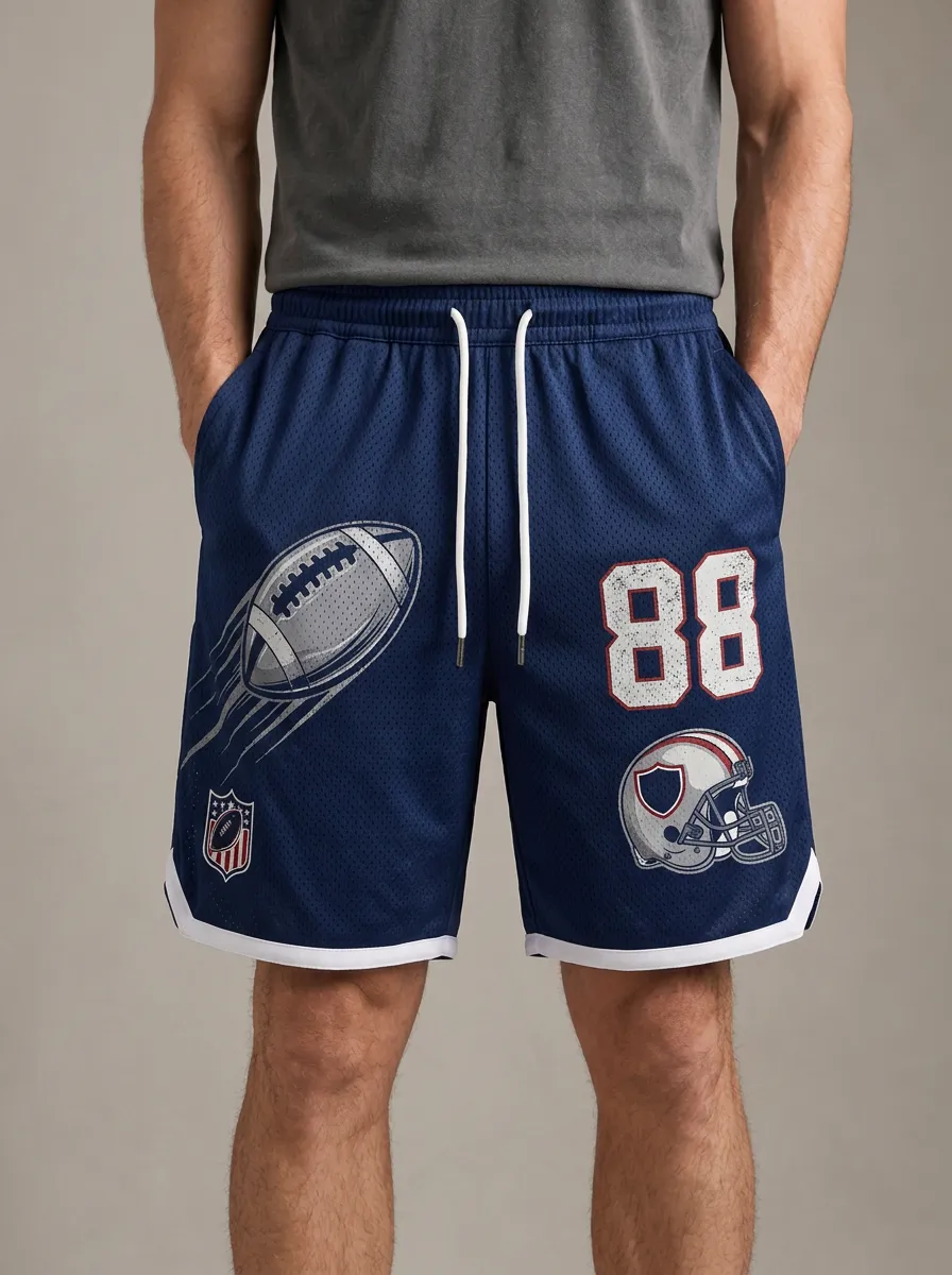 Men's American Football Lover 88 Helmet Printed Mesh Shorts