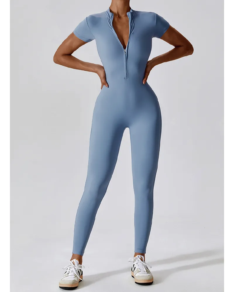 Mock Neck Zip Front Jumpsuit
