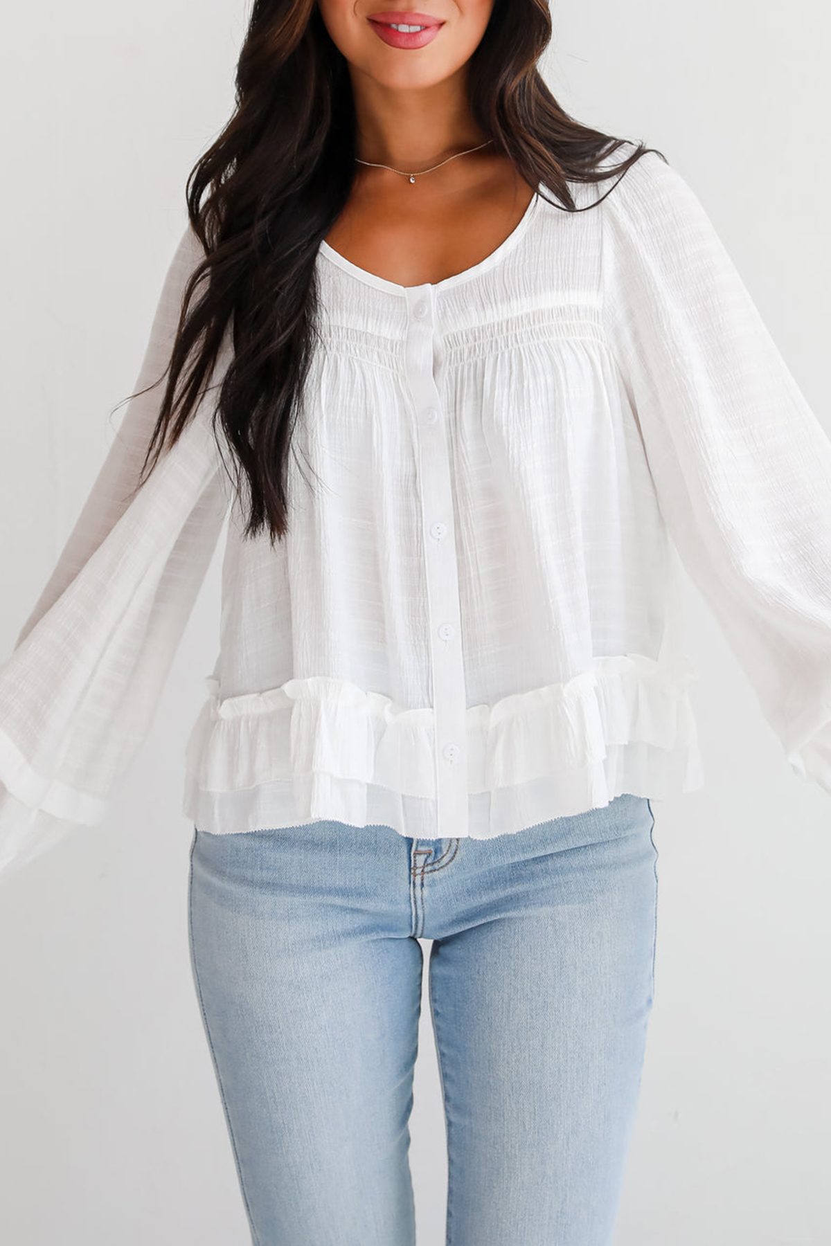 Composed Personality White Ruffle Blouse