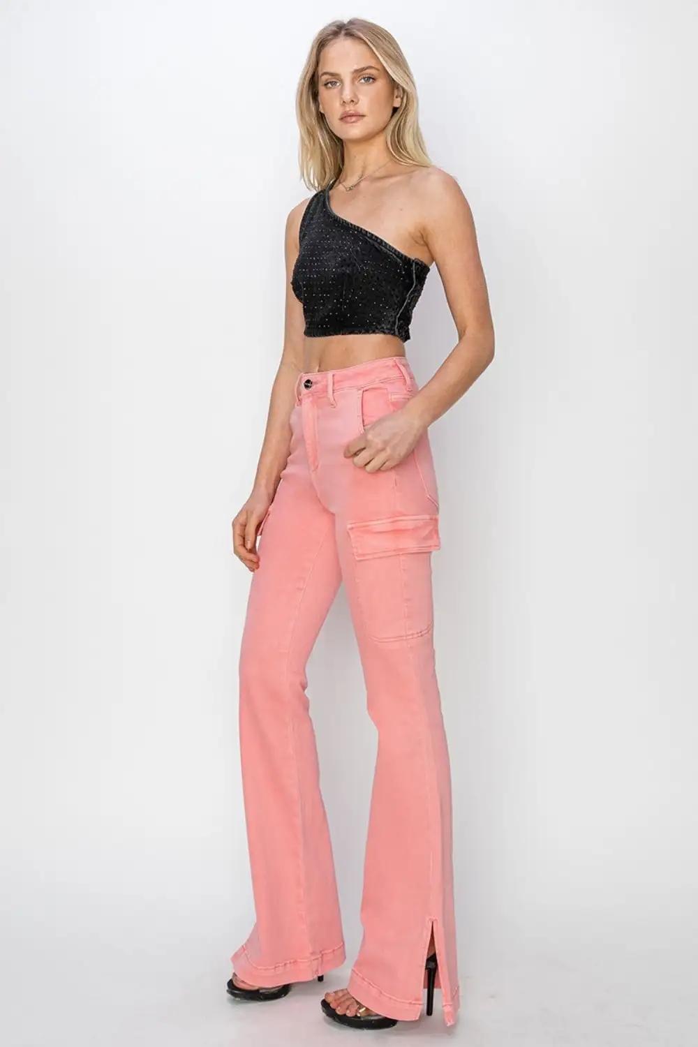 Tailored High Waist Flare Leg Slit Denim Jeans