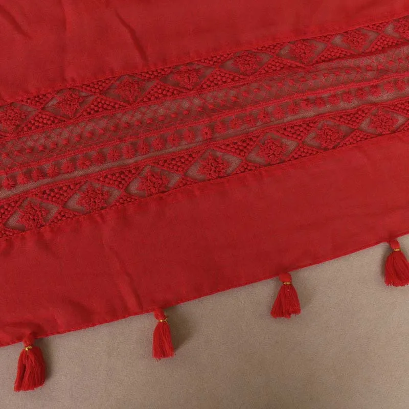 Tasseled Lace Trim Scarf