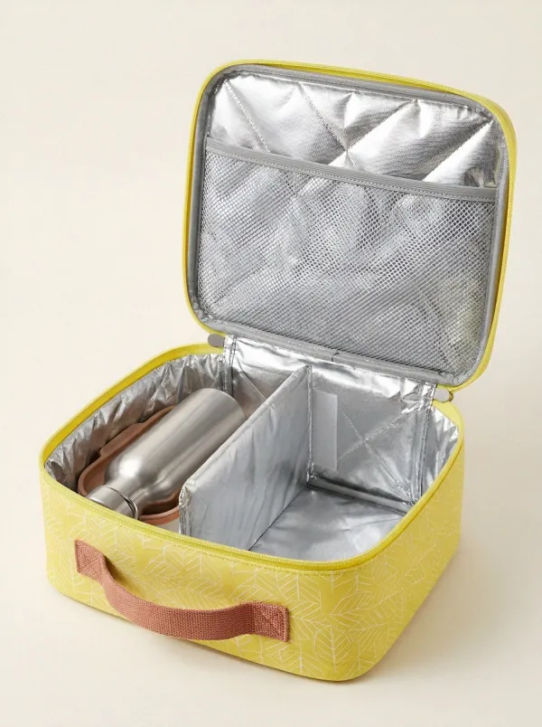 Unisex Minimalist Leaf Pattern Insulated Printed Lunch Bag