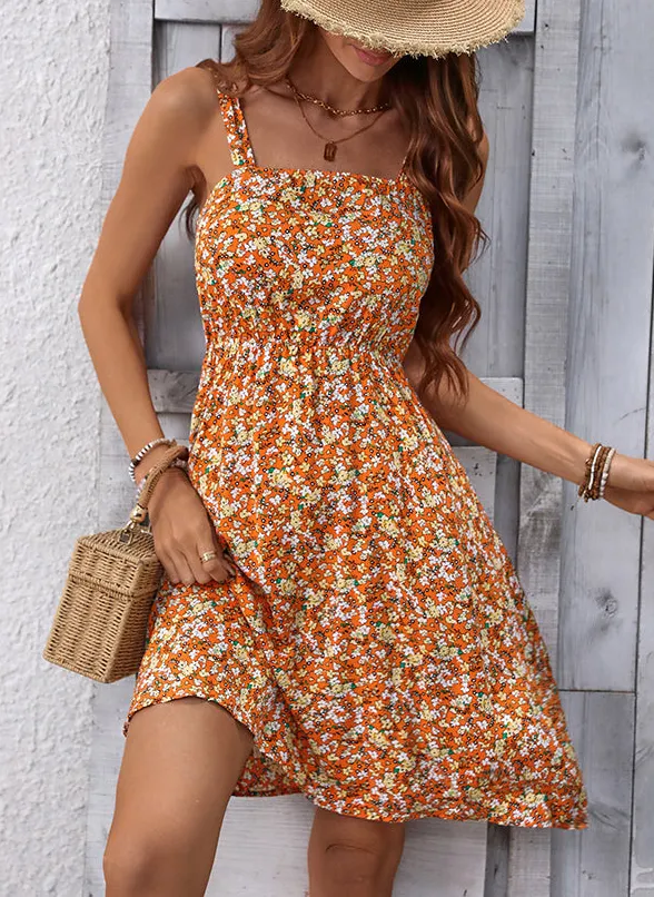 Floral Print Sleeveless Casual Mini Dress