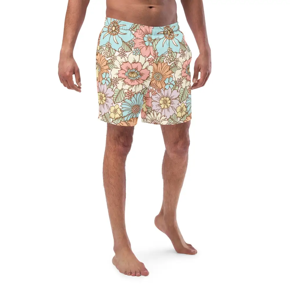 Pocketed Floral Print Swim Trunks
