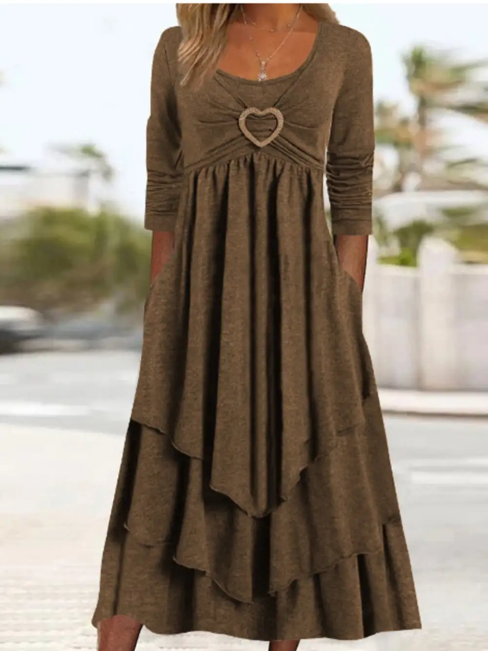 Full Size Heart-Decor Layered Midi Dress Plus Size
