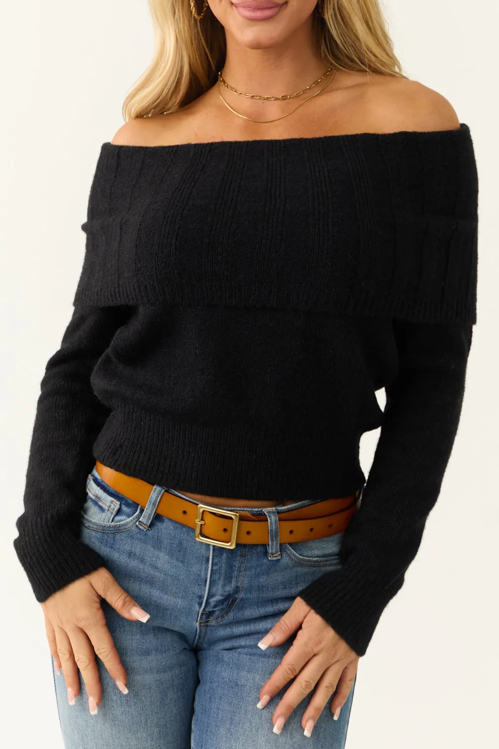 Black Soft Off Shoulder Neckline Sweater