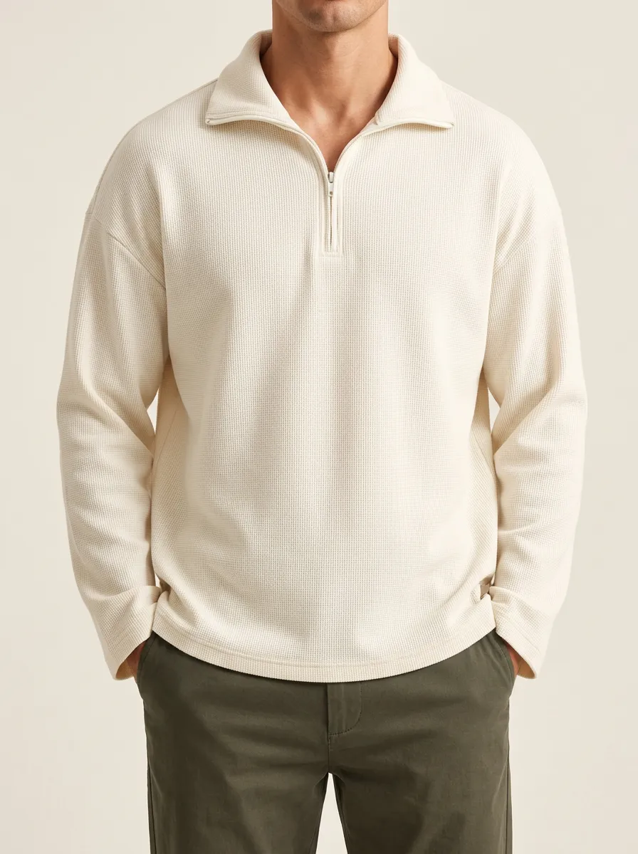 Everyday Waffle Knit Quarter-Zip Pullover