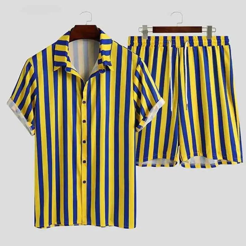 Everyday Striped Button Up Shirt and Shorts Set