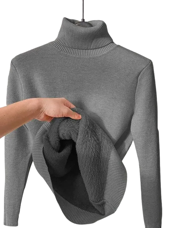 Women's solid color warm lining drop shoulder turtleneck sweater