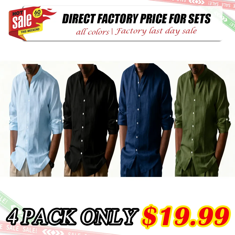 8-Pack Men's Casual Linen Blend Shirts Set