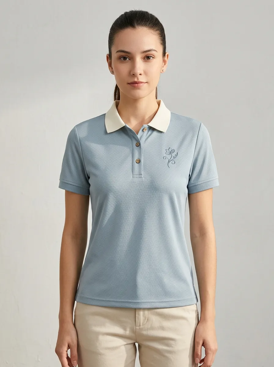 Classic Floral Line Art Daily Wear Women's Sport Polo Shirt