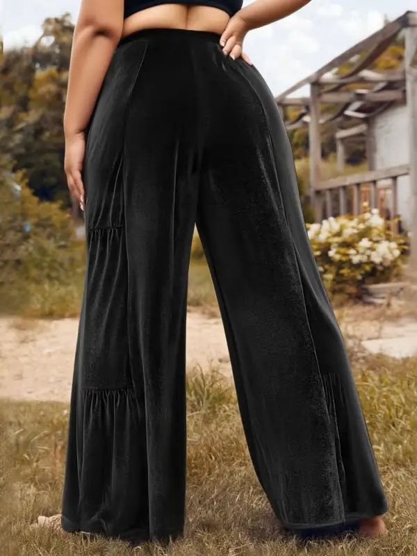 Classic Plus Size Velvet Ruffle Hem Wide Leg Pants