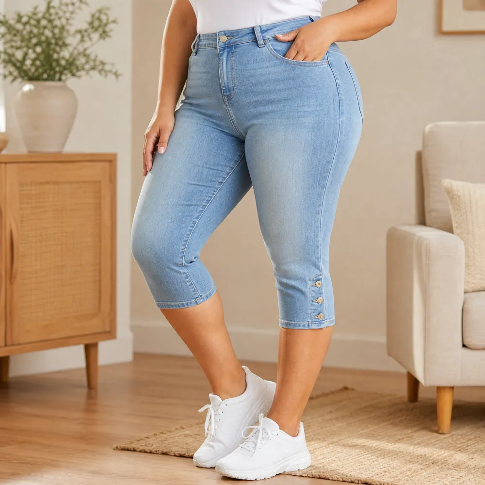 Washed Denim Capri Jeans