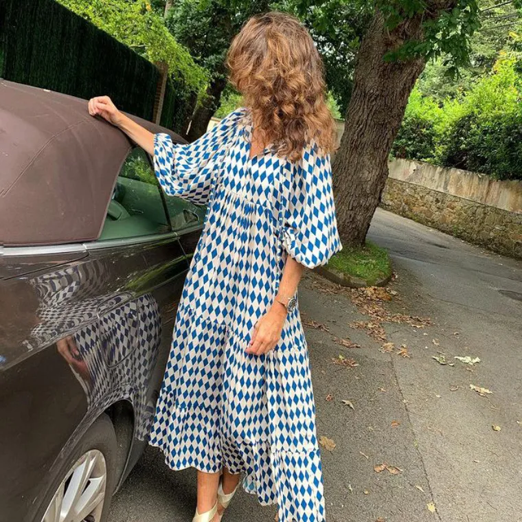 Bohemian Lantern Sleeve Long Dress Printed Large Swing Women's