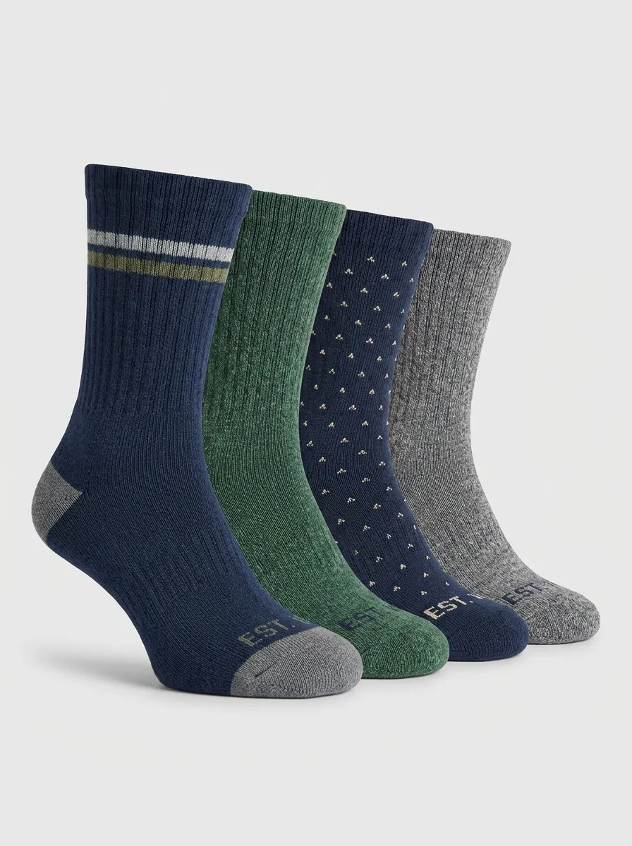Mountain-Inspired Striped Men's Four-Pair Long Socks