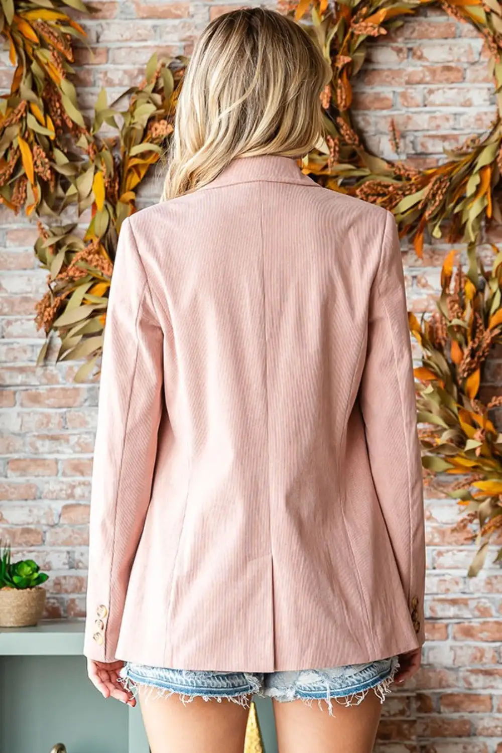 Single-Breasted Long-Sleeve Corduroy Blazer