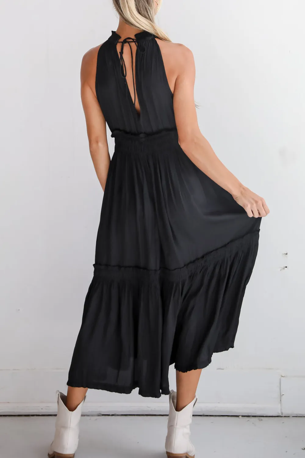 Black Satin Midi Dress