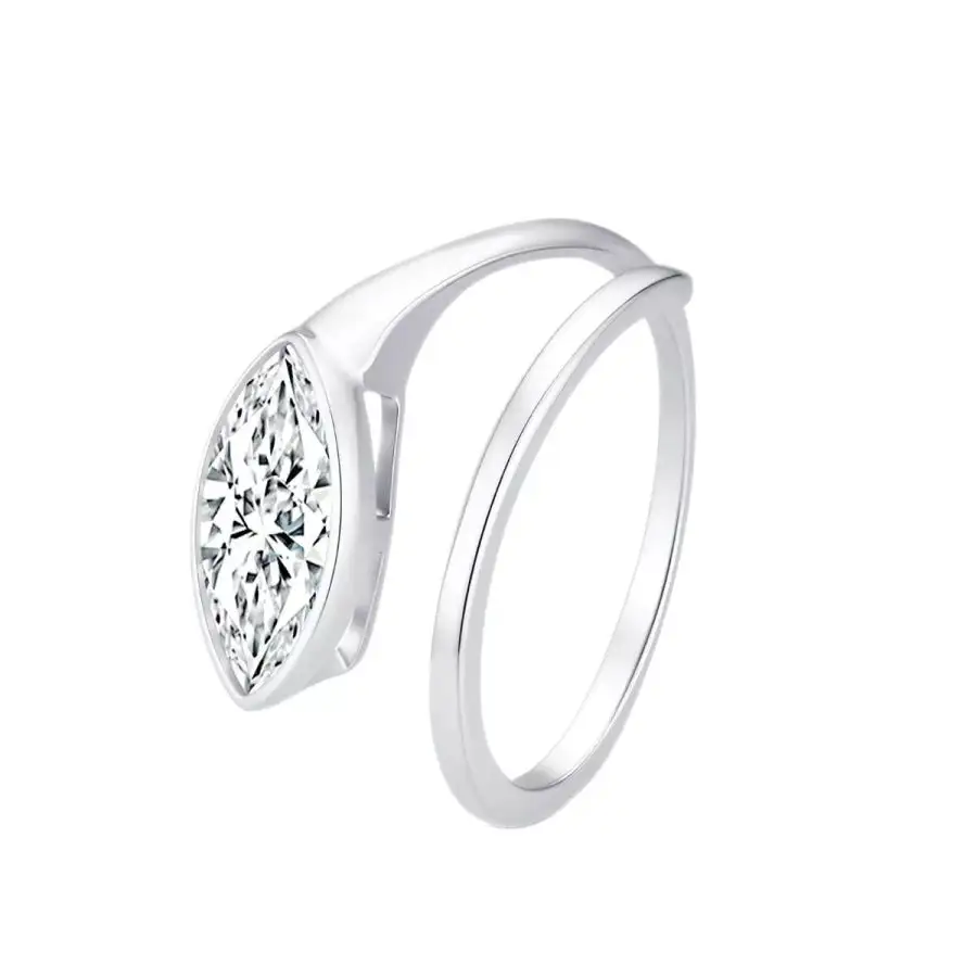 Delicate Sparkle Sterling Silver Marquise Bypass Ring