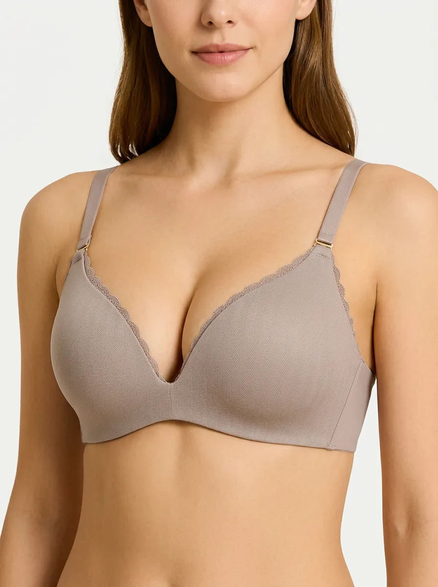 Women's Seamless Lace Trim V-Neck Padded Bra Top
