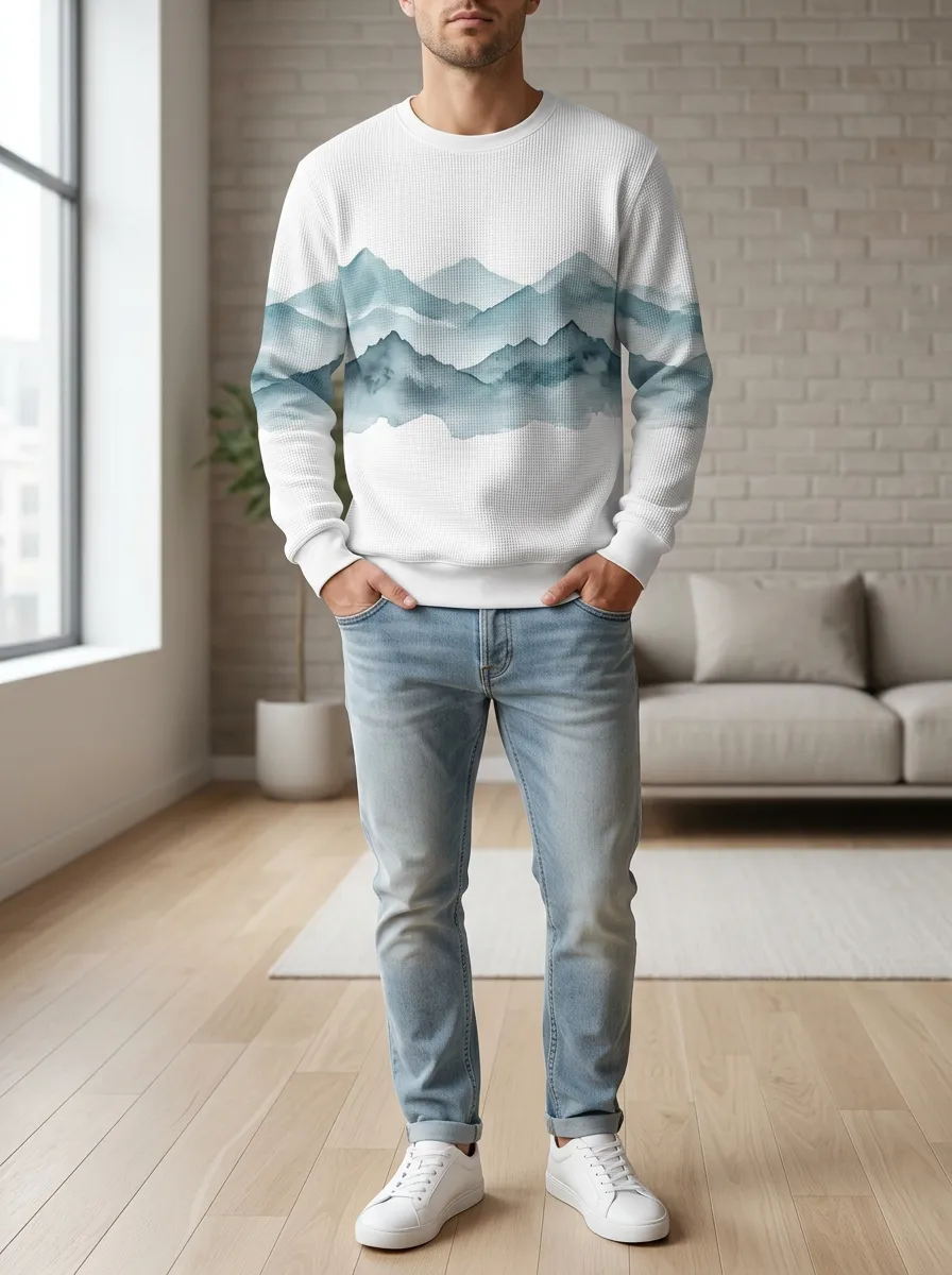Men's White Mountain Waffle Knit Crewneck Sweatshirt