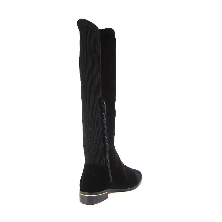 Mixed Texture Stretch Knee High Boots