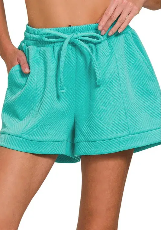 Textured Knit Jacquard Drawstring Shorts