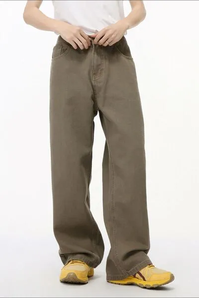 Refined Washed Elastic-Waist Stretch Straight Leg Jeans