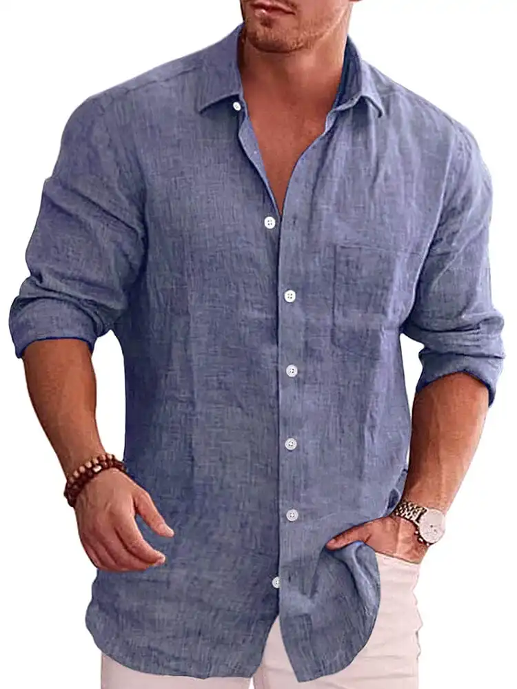 Classic Casual Button Down Cotton Linen Shirt