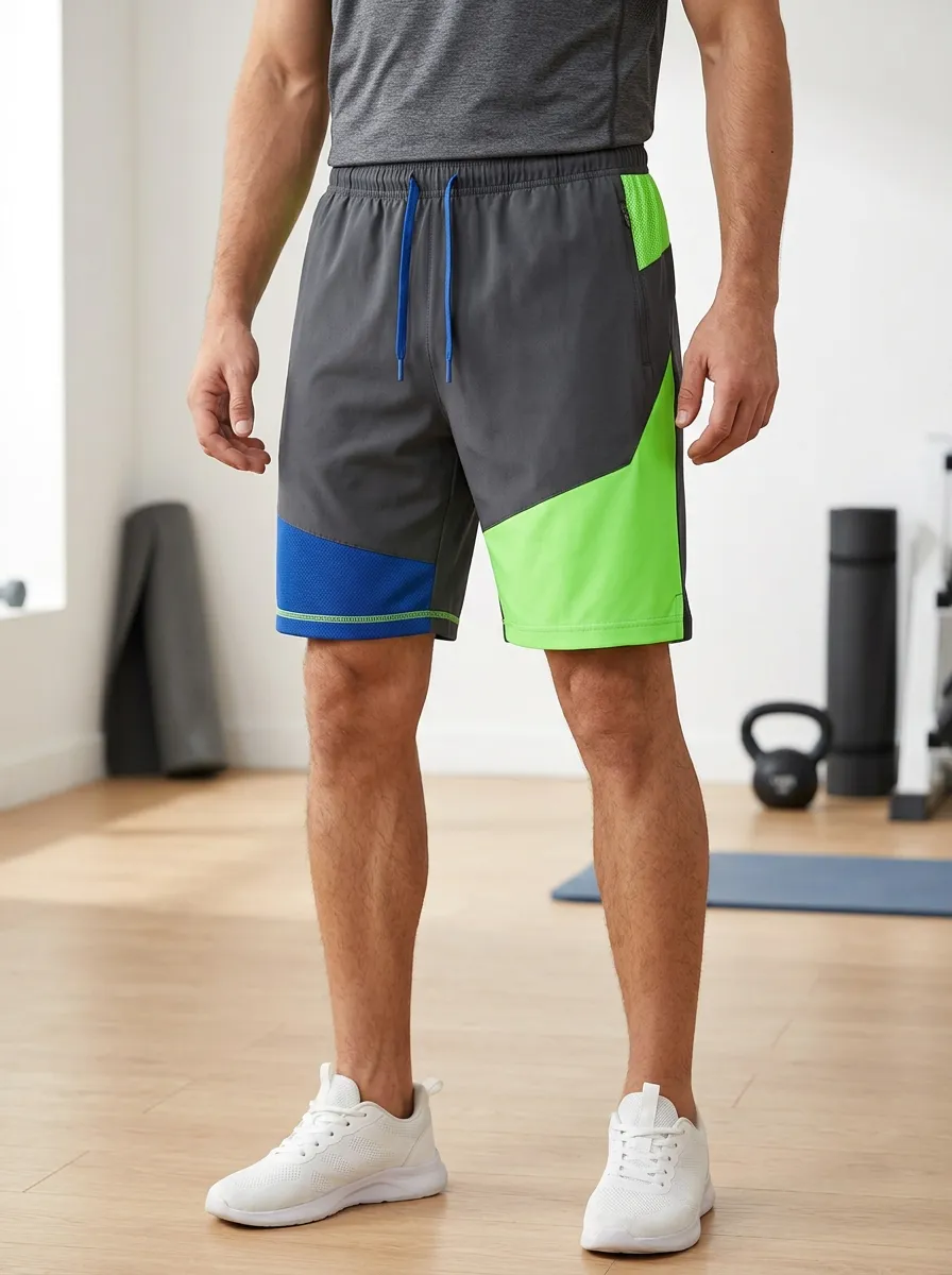 Men's Fitness Gym Training Colorblock Mesh Athletic Shorts