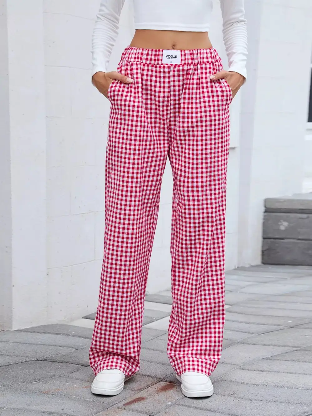 Relaxed Plaid Wide Leg Pants