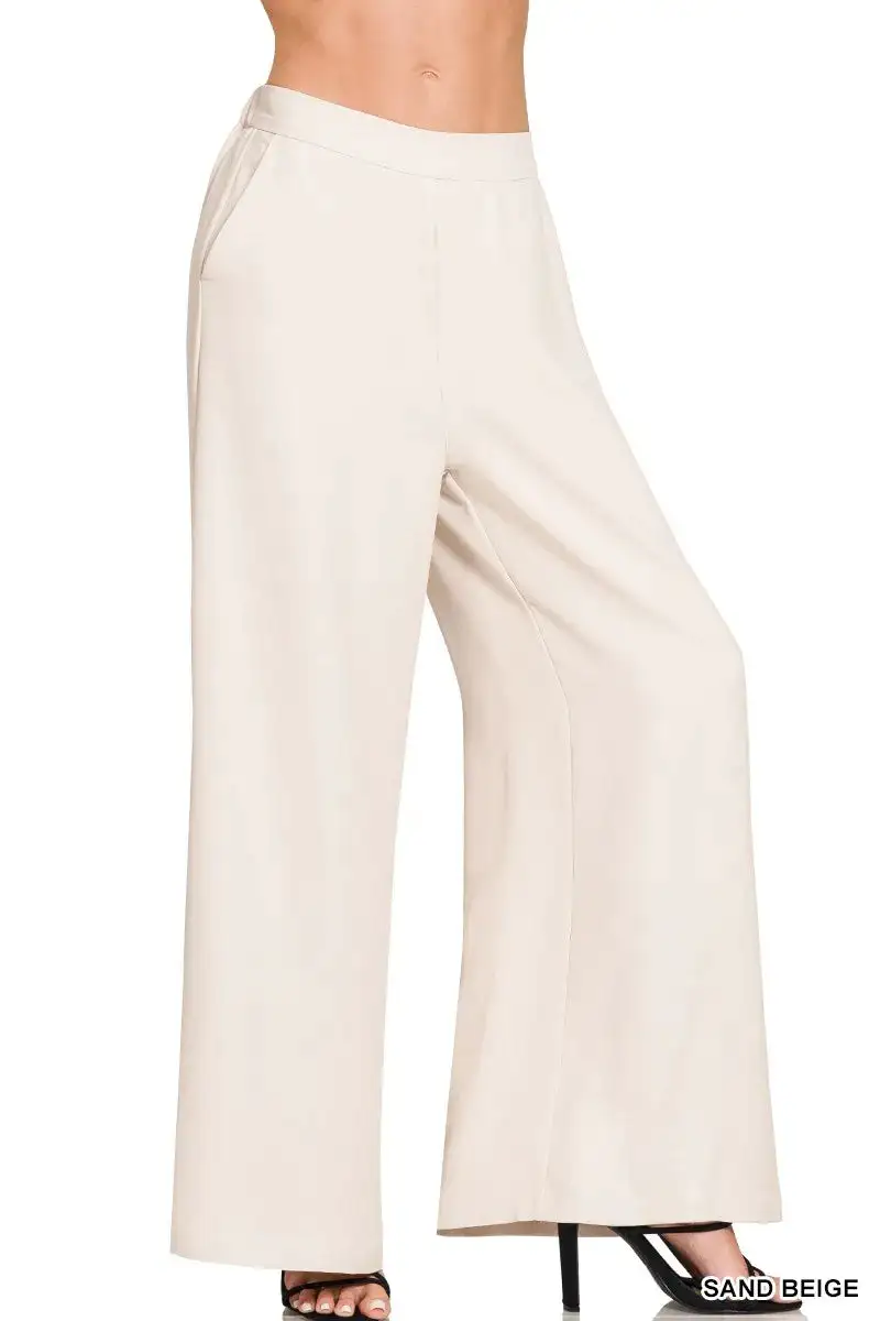 Relaxed Fit Elastic Waisted Wide Leg Pants