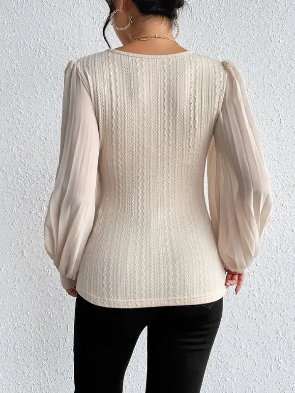 Pleated Round Neck Blouse
