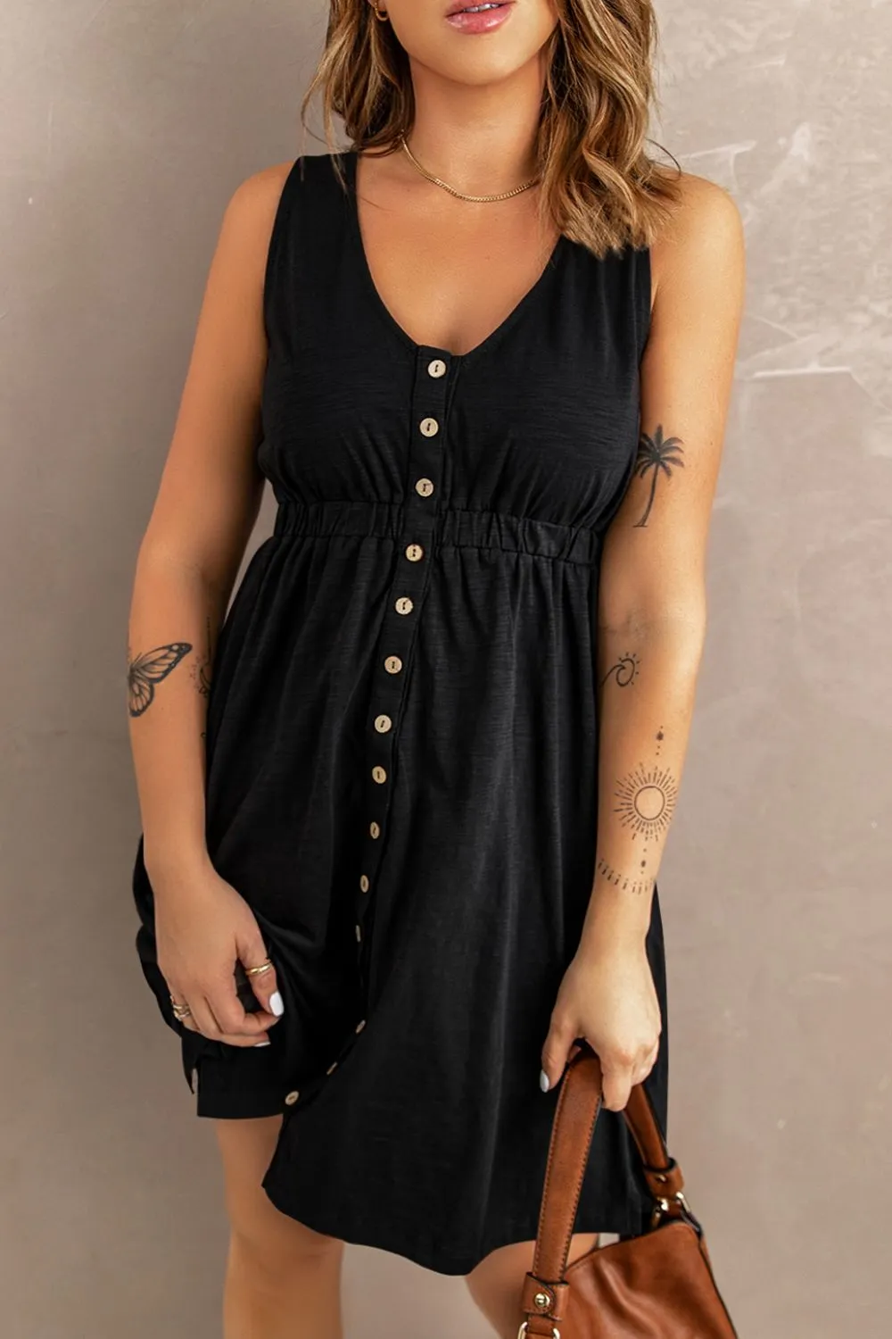 Sleeveless Button Down Mini Dress Mini Dress