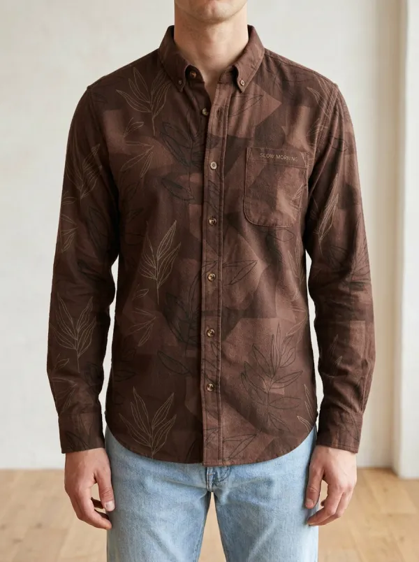 Botanical Leaf-Pattern Long-Sleeve Men's Long-Sleeve Shirt