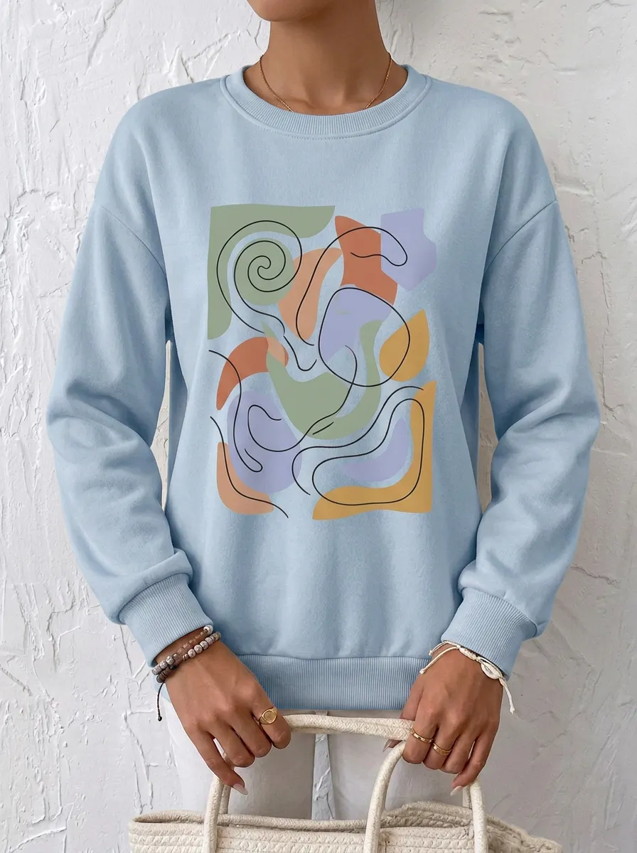 Women's Abstract Art Minimalist Line Printed Sweatshirt