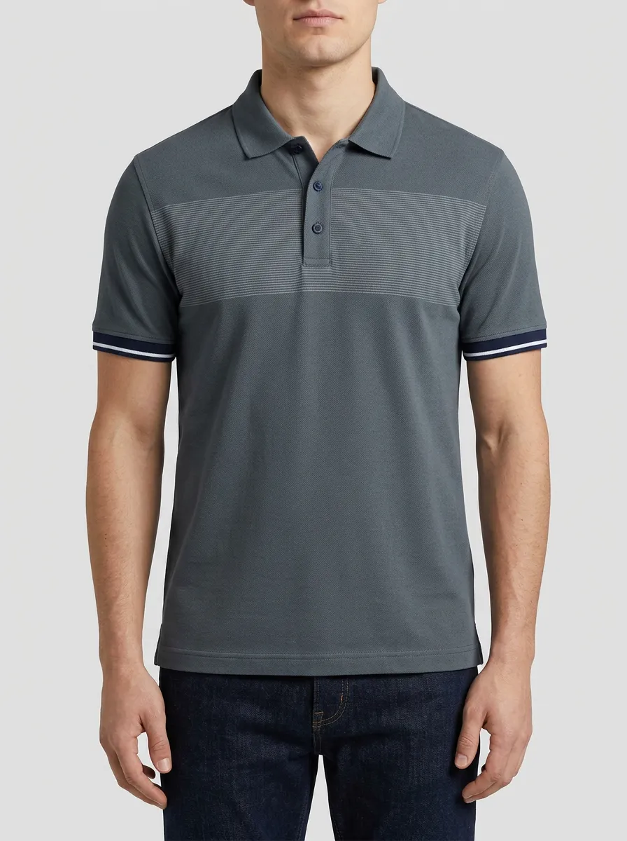 Men's Knit Textured Striped Polo Shirt
